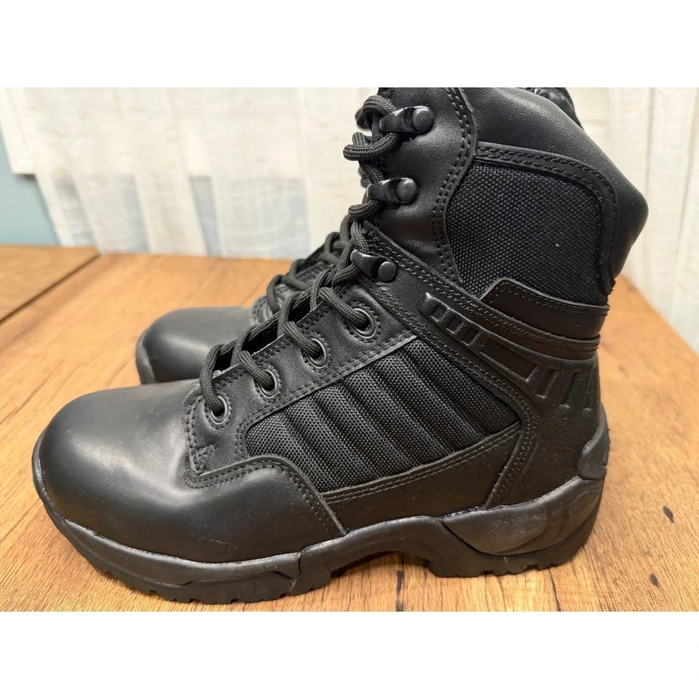 NORTIV8 Black Work Boots Men's Side Zip Lace Up Combat Tactical Size 6.5‎